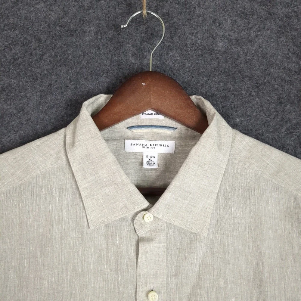 Banana Republic Mens XL Slim Fit Italian Linen Short Sleeve Button Up Shirt Tan